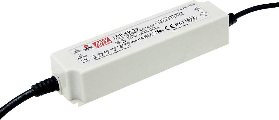 MEAN WELL LPF-40-12 LED meghajtó, LED transzformátor Állandó feszültségű, Állandó áramú 40 W 3.34 A 7.2 - 12 V/DC Fényerő-szabályozó nélkül, PFC-áramkör,
