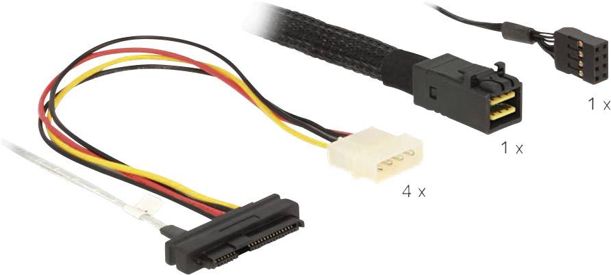Delock Merevlemez Csatlakozókábel [1x Mini SAS dugó (SFF-8087) - 4x SAS alj (SFF-8482), Molex 4 pólusú alj] 0.50 m Fekete, Fehér