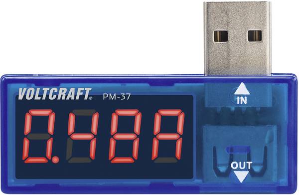 USB-s multiméter, áram és feszültségmérő panelműszer VOLTCRAFT PM-37 CAT I
