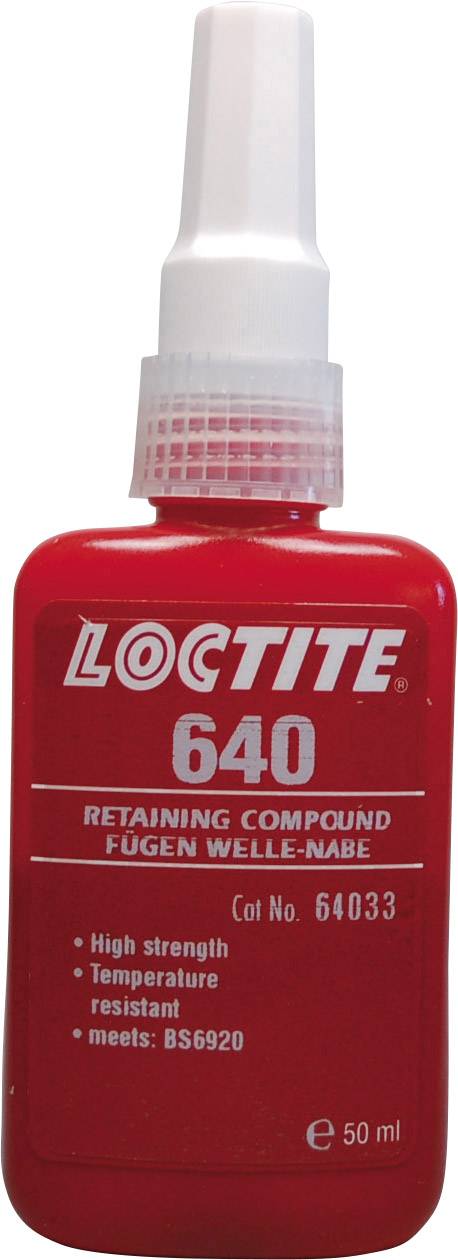 Loctite 640 piros üveg, tengely-agy kötésekhez való ragasztó, 50 ml, nagy szilárdságú, hőálló, megfelel a BS6920 szabványnak.