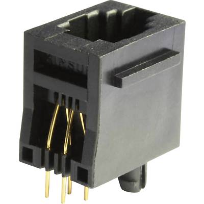 Fekete műanyag csatlakozó arany érintkezőkkel, függőleges elrendezésben, hatpólusú elektronikai csatlakozáshoz.