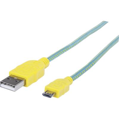 USB – mikro USB lapos adatkábel (1x USB 2.0 dugó A - 1x mikro USB B dugó) 1.8 m zöld/sárga színű Manhattan 352703