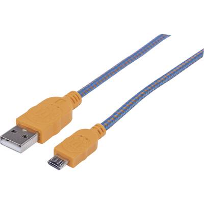 USB – mikro USB lapos adatkábel (1x USB 2.0 dugó A - 1x mikro USB B dugó) 1.8 m narancs/kék színű Manhattan 352727