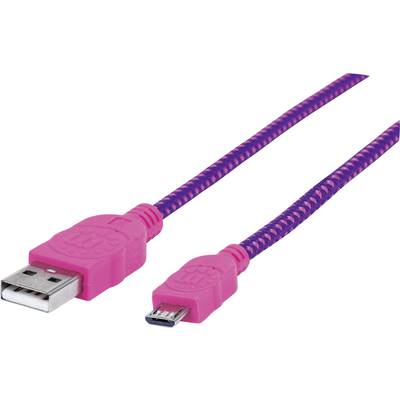 USB – mikro USB lapos adatkábel (1x USB 2.0 dugó A - 1x mikro USB B dugó) 1 m rózsaszín/lila színű Manhattan 352758