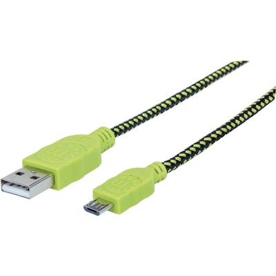 USB – mikro USB lapos adatkábel (1x USB 2.0 dugó A - 1x mikro USB B dugó) 1 m zöld/fekete színű Manhattan 352772