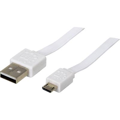USB – mikro USB lapos adatkábel (1x USB 2.0 dugó A - 1x mikro USB B dugó) 1.8 m fehér színű Manhattan 391849