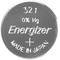 Egy kerek ezüst elektróda, rajta a felirat: '321 0% Hg Energizer GYÁRTVA JAPÁNBAN'.