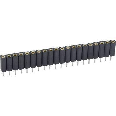Egy ferdén lefotózott, hosszú, fekete tűs csatlakozó több fémtűvel; elektronikai összekötő elemként szolgál.