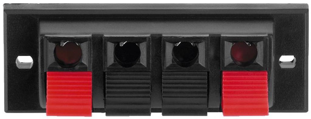 Egy négykapcsú hangszóró csatlakozó: két fekete és két piros csatlakozóval. Hangszórókábelek erősítőhöz történő csatlakoztatására szolgál.