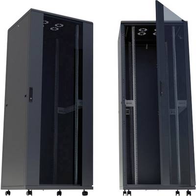 19"-os rackszekrény, hálózati szerverszekrény görgőkkel, ajtóval 600 x 778 x 600 mm, fekete 16 HE Intellnet 713061
