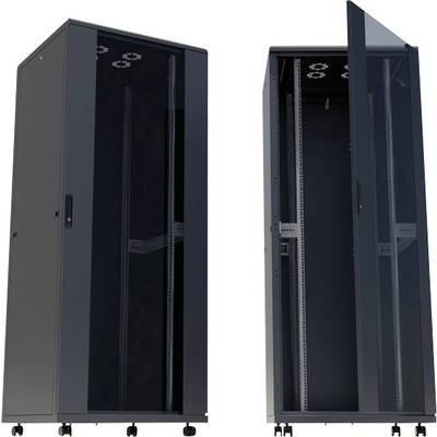 19"-os rackszekrény, hálózati szerverszekrény görgőkkel, ajtóval 600 x 1120 x 800 mm, fekete 22 HE Intellnet 713085