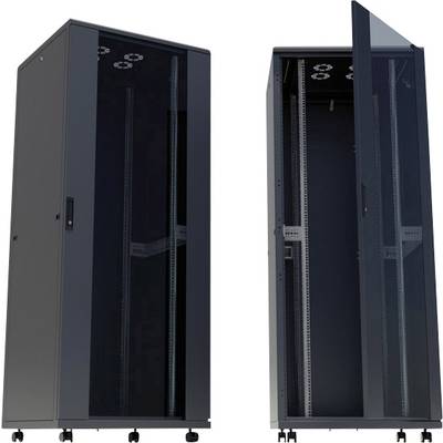 19"-os rackszekrény, hálózati szerverszekrény görgőkkel, ajtóval 600 x 1728 x 800 mm, fekete 36 HE Intellnet 713153