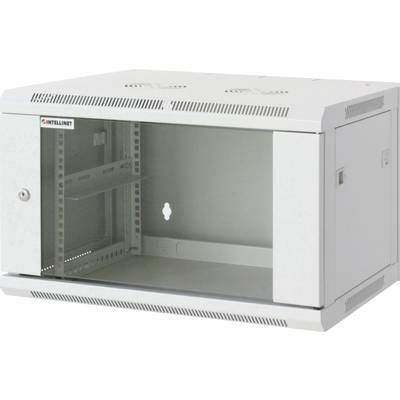19"-os fali rackszekrény, hálózati szerverszekrény, zárható ajtóval 570 x 500 x 600 mm, szürke 9 HE Intellnet 711807