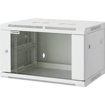 19"-os fali rackszekrény, hálózati szerverszekrény, zárható ajtóval 600 x 370 x 600 mm, szürke 6 HE Intellnet 711746