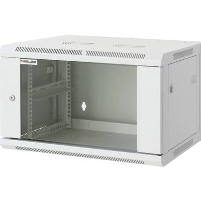 19"-os fali rackszekrény, hálózati szerverszekrény, zárható ajtóval 600 x 500 x 450 mm, szürke 9 HE Intellnet 711838