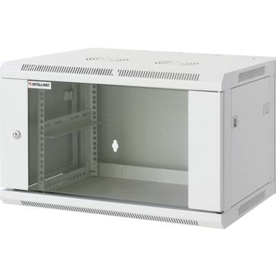 19"-os fali rackszekrény, hálózati szerverszekrény, zárható ajtóval 600 x 635 x 450 mm, szürke 12 HE Intellnet 711920