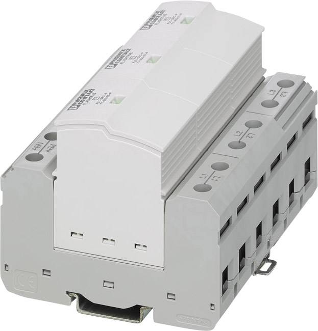 Elektromos túlfeszültség-védő DIN-sínre szerelhető, több csatlakozóval ellátott kivitelben, kapcsolószekrénybe történő alkalmazásra alkalmas.