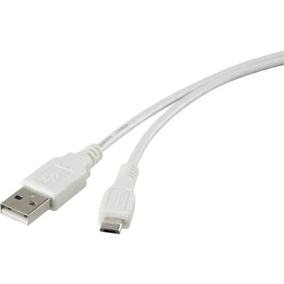 USB 2.0 csatlakozókábel, A/mikro B, fehér, 1 m, Renkforce