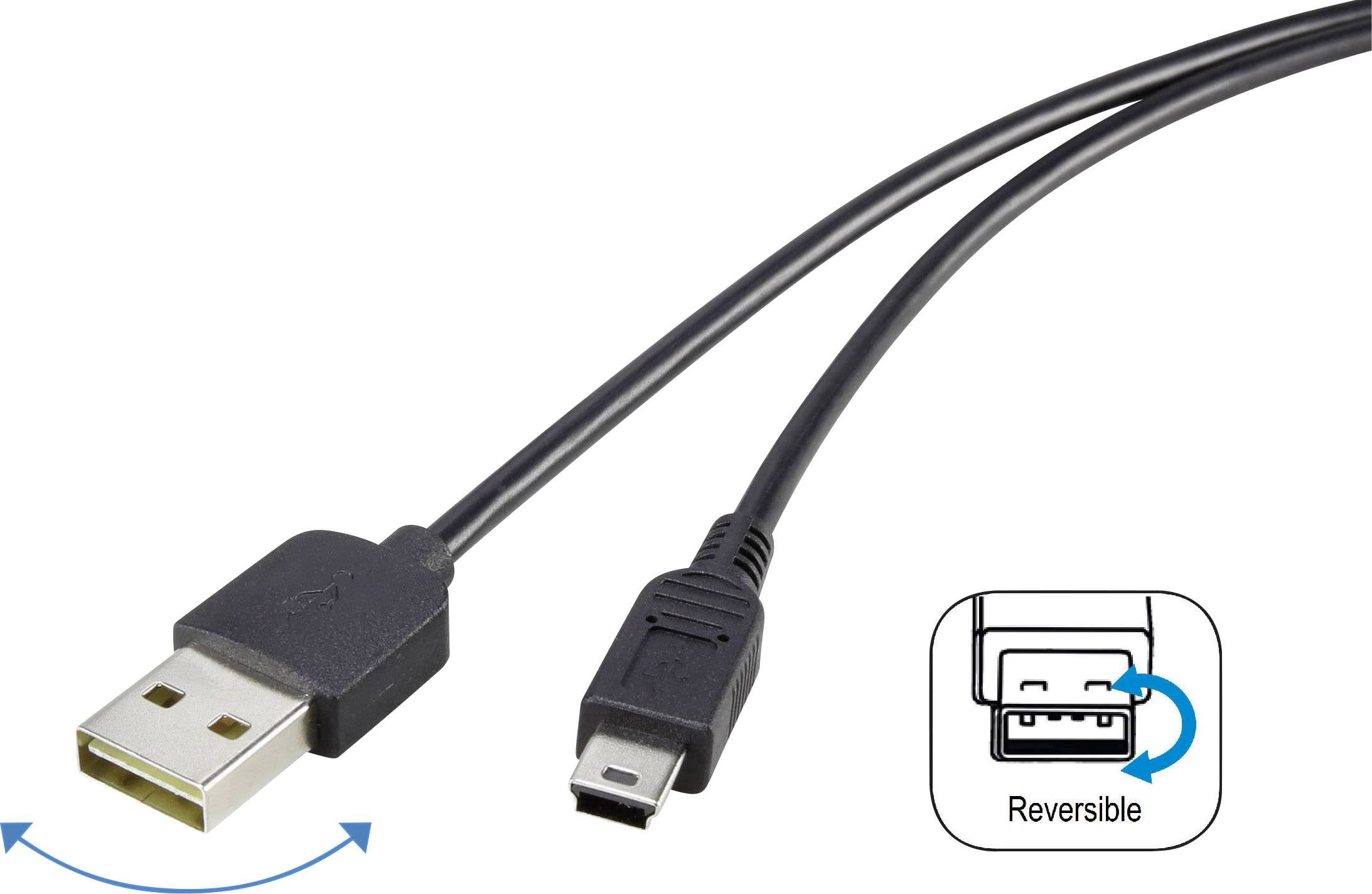 USB 2.0 A/Mini-B csatlakozókábel 1,8 m, megfordítható dugóval