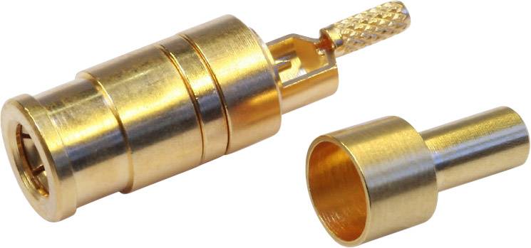 Két aranyozott csatlakozó, az egyik szétszerelve, mutatja az érintkezőket és a hüvelyt. Audioalkalmazásokban használatos.