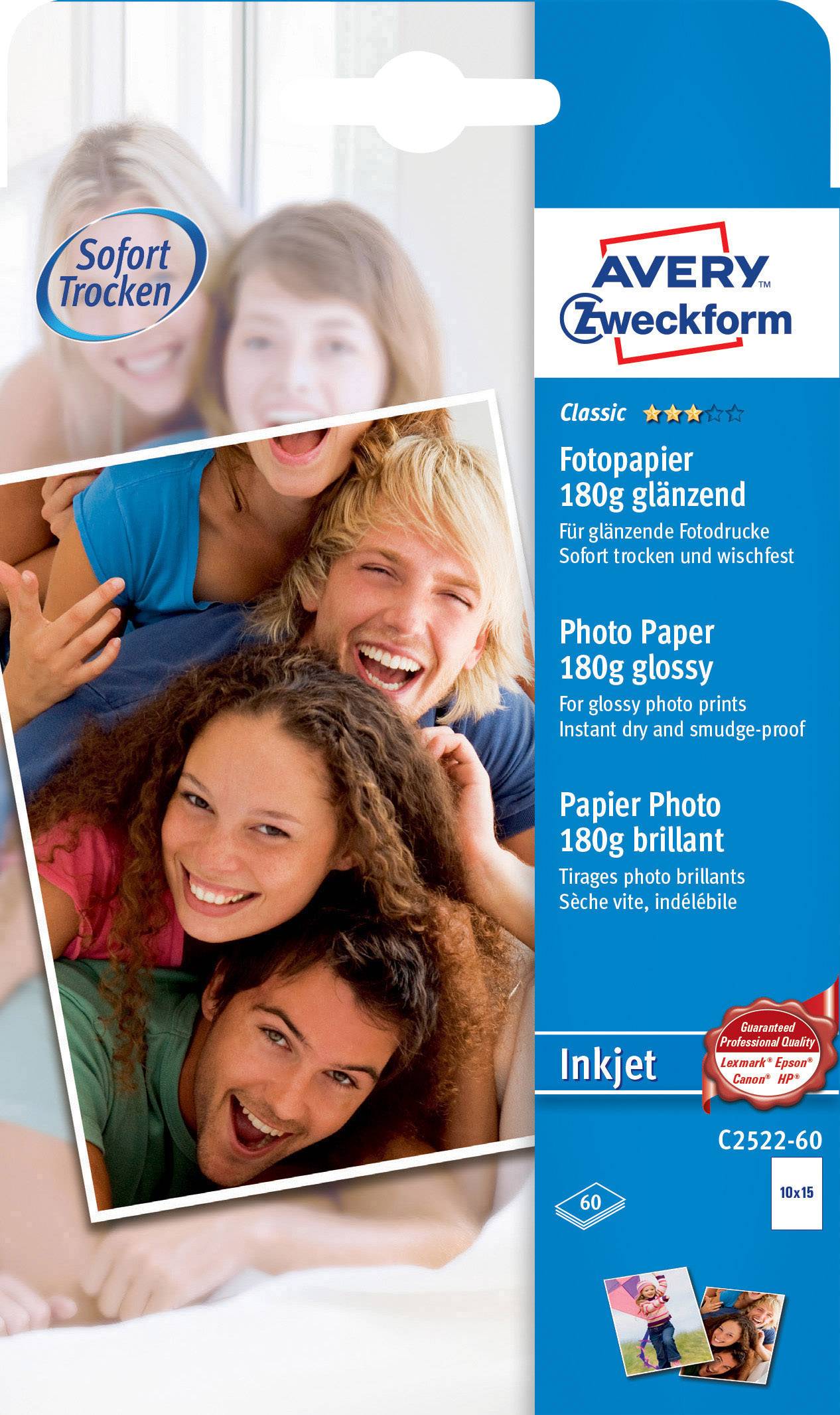 Avery-Zweckform Classic Photo Paper Inkjet C2522-60 Fénykép papír 10 x 15 cm 180 g/m² 60 lap Fényes
