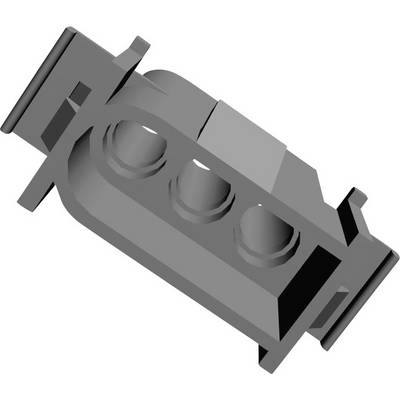 Szürke 3D-kép egy dugaszról, amelynek középső részén három kerek nyílás van, és oldalsó szárnyai vannak a csatlakozás rögzítéséhez.