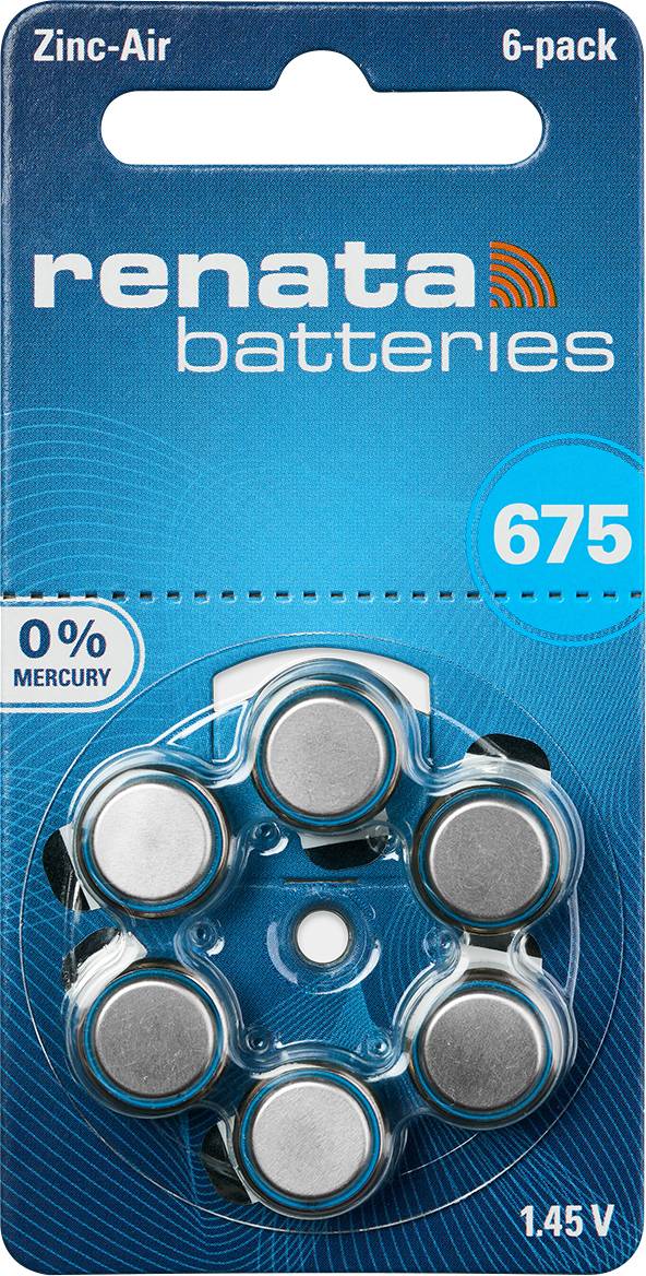 ZA675 hallókészülék elem, cink-levegő, 1,4V, 660 mAh, 6 db, Renata ZA675, PR44