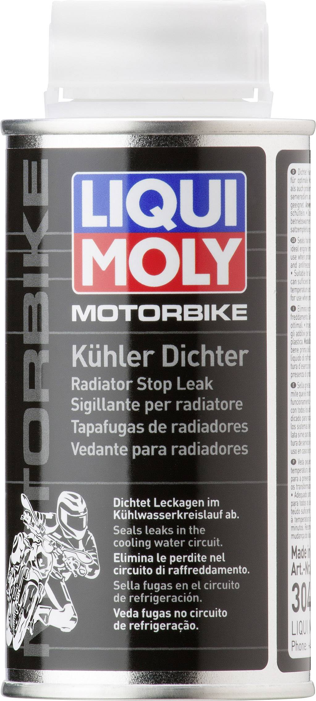 A Liqui Moly Motorbike Kühler Dichter egy tömítőanyag, amely lezárja a szivárgásokat a motorkerékpárok hűtőrendszerében.