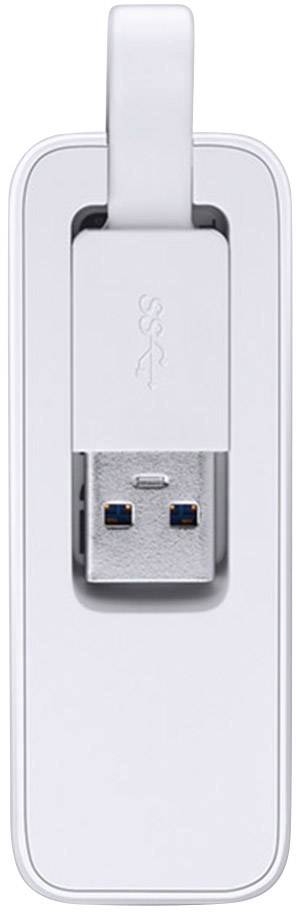 Egy fehér, hordozható USB-adapter látható USB-csatlakozóval. Az adapter egyszerű, modern dizájnnal rendelkezik és adatátvitelre alkalmas.