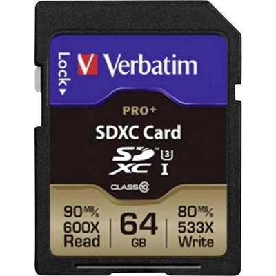 SDXC kártya 64 GB Verbatim PRO+ Class 10, UHS-I, UHS-Class 3