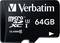 A Verbatim fekete MicroSDXC memóriakártya 64 GB tárolókapacitással, 10-es osztályú, UHS-I sebességű.