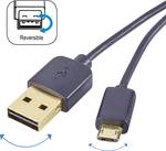 USB 2.0 A/Micro-B csatlakozókábel 1 m, megfordítható dugóval - a kábelt többé nem lehet helytelenül bedugni, Renkforce