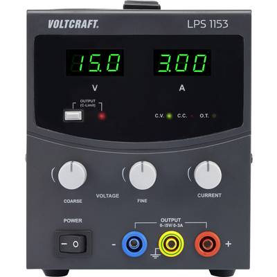 Szabályozható lineáris labortápegység 0 - 15 V/DC 0 - 3 A 45W, Voltcraft LPS1153
