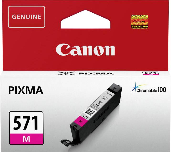 Canon PIXMA 571 M tintapatron eredeti csomagolásban, alkalmas ChromaLife100 nyomtatási rendszerekhez.