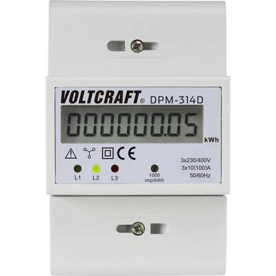 DIN sínre szerelhető 3 fázisú digitális fogyasztásmérő 100A, Voltcraft DPM-314D
