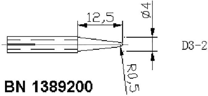 Műszaki rajz: Kúpos csap méretekkel, 4 mm átmérővel, 12,5 mm hosszúsággal, 0,5 mm-es rádiuszokkal. Kódszám: BN 1389200.