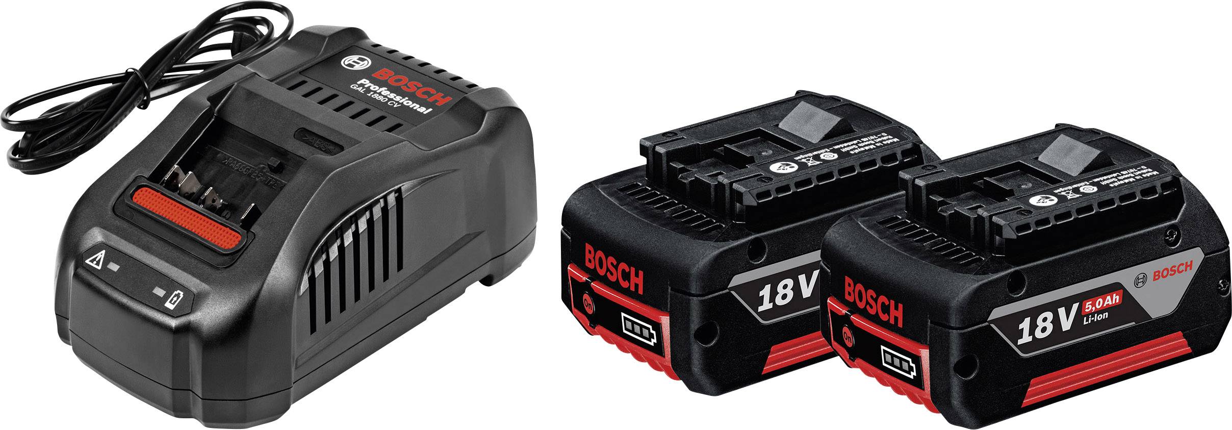 Szerszámakku és töltő 2x 18 V 5 Ah lítium-ion, Bosch Professional GBA + GAL 1880 CV 1600A00B8J