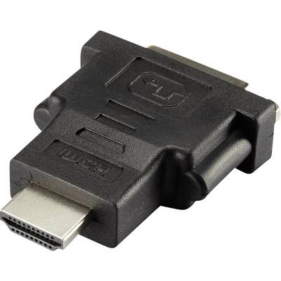 HDMI - DVI átalakító adapter, 1x HDMI dugó - 1x DVI aljzat 24+1 pól., aranyozott, fekete, Renkforce