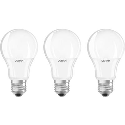 LED izzó készlet, hagyományos forma, A+, E27, 9 W=60 W, melegfehér, Ø60 x 110 mm, 3 db, OSRAM