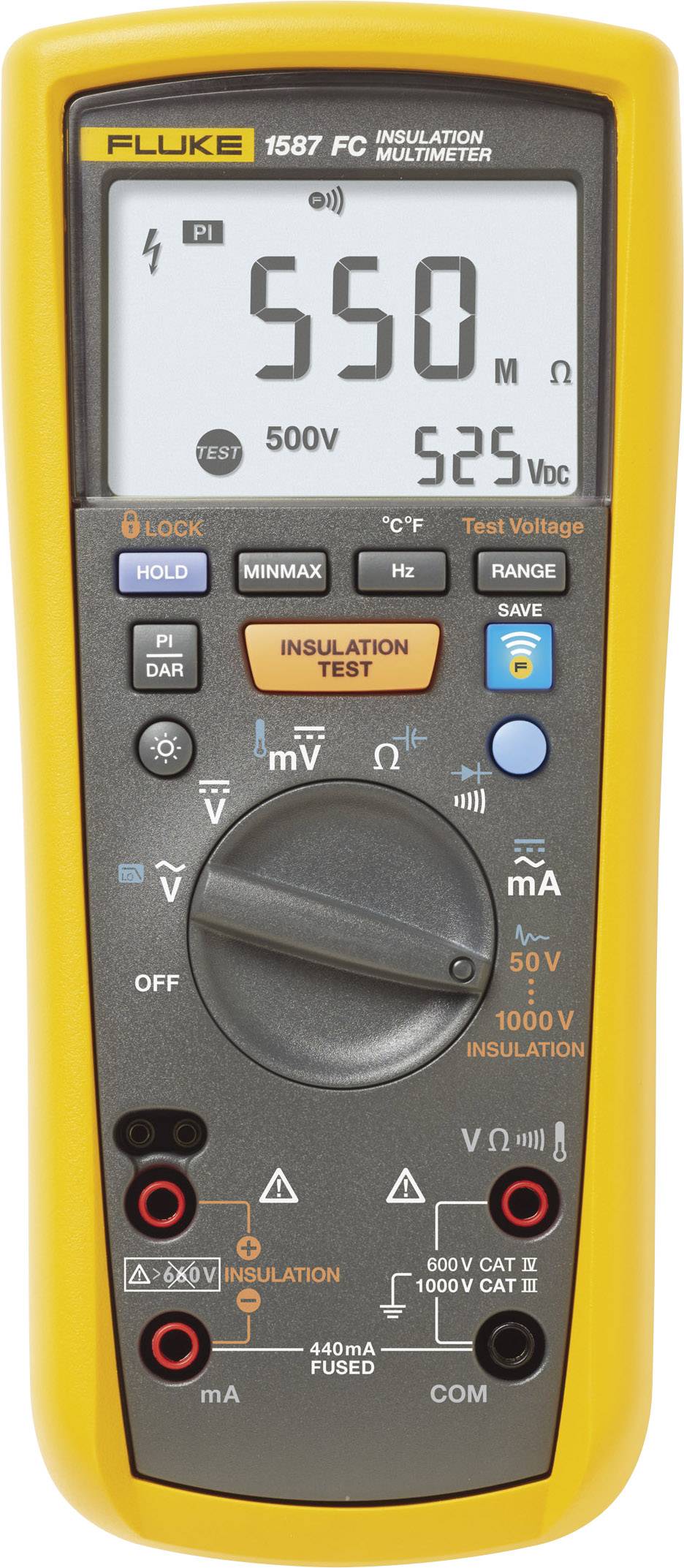 Fluke 1587 FC Szigetelésmérő műszer Kalibráció (ISO) 50 V, 100 V, 250 V, 500 V, 1000 V 2 GΩ