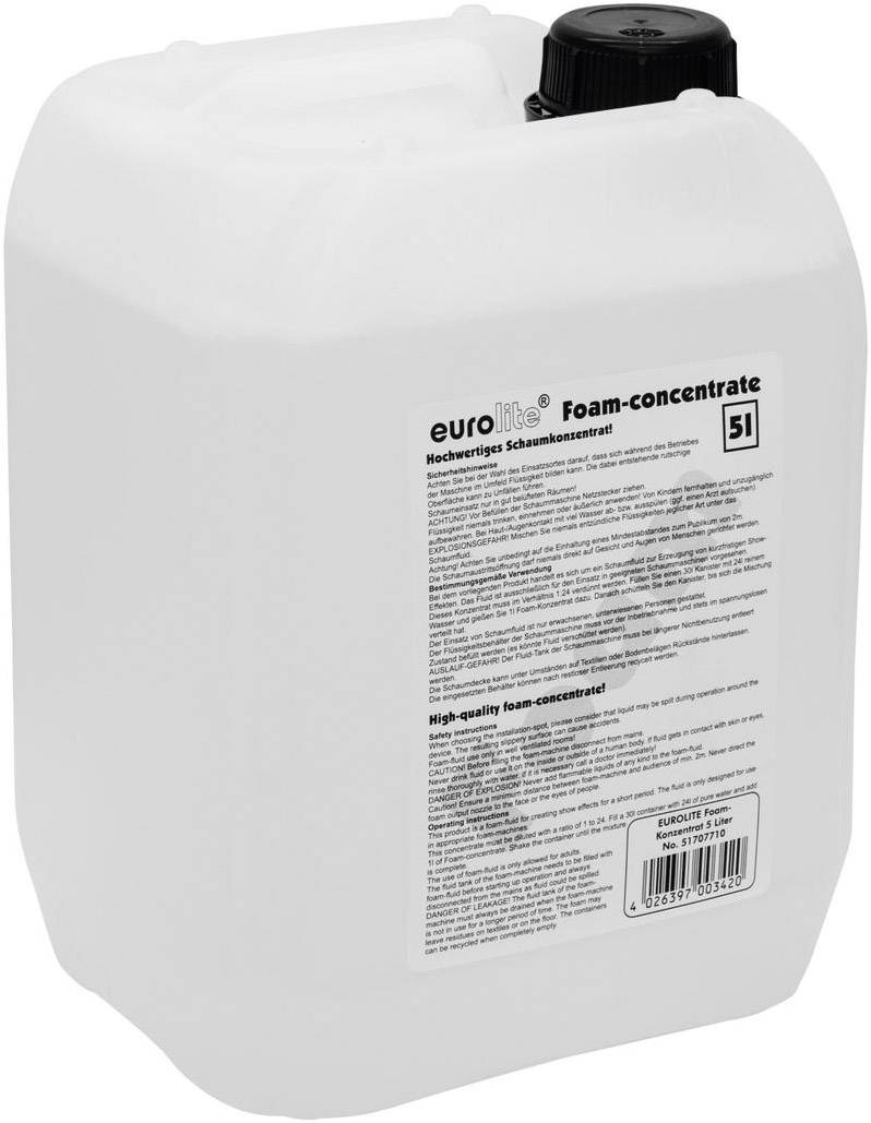 Egy fehér, 5 literes kanna fekete tetővel, amelyen a 'eurolite Foam-concentrate Kiváló minőségű habanyag' felirat szerepel.