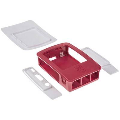 Piros ház Raspberry Pi-hoz, felső résszel, alsó résszel és két oldalsó fedéllel, részben összeszerelve.