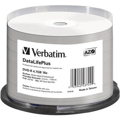 Írható DVD-R 4.7 GB Verbatim 43744 50 db Nyomtatható