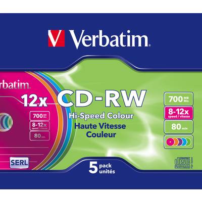 Írható CD-RW 700 MB Verbatim 43167 5 db Színes, Újraírható
