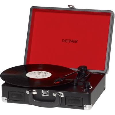 Retro koffer lemezjátszó, USB-s bakelit lemezjátszó beépített digitalizálóval, fekete színű Denver VPL-120