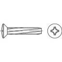 Egy süllyesztett fejű kereszthornyos csavar rajza. Bal oldalon oldalnézet, jobb oldalon felülnézet.