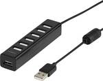 USB 2.0 HUB, 7 portos aktív, hálózati adapterrel, fekete, Vivanco
