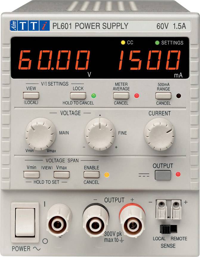 Aim TTi PL601 Labortápegység, szabályozható Kalibráció (ISO) 0 - 60 V/DC 0 - 1.5 A 90 W Kimenetek száma 1 x