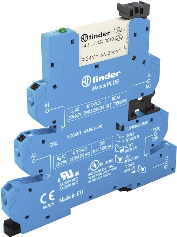 Finder 39.61.0.240.0060 Csatoló relé 240 V/DC, 240 V/AC 6 A 1 váltó Tray 1 db