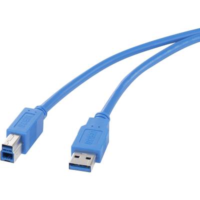 USB 3.0 csatlakozókábel, 1x USB 3.0 dugó A - 1x USB 3.0 dugó B, 1,8 m, kék, aranyozott, renkforce